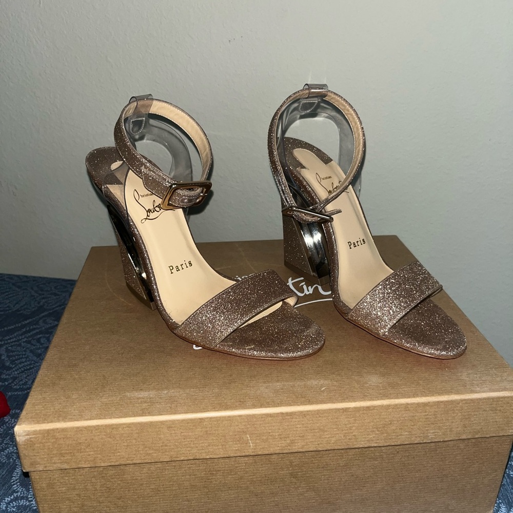 Christian Louboutin Champagne Glitter Slingback Heels - Picture 5 of 8